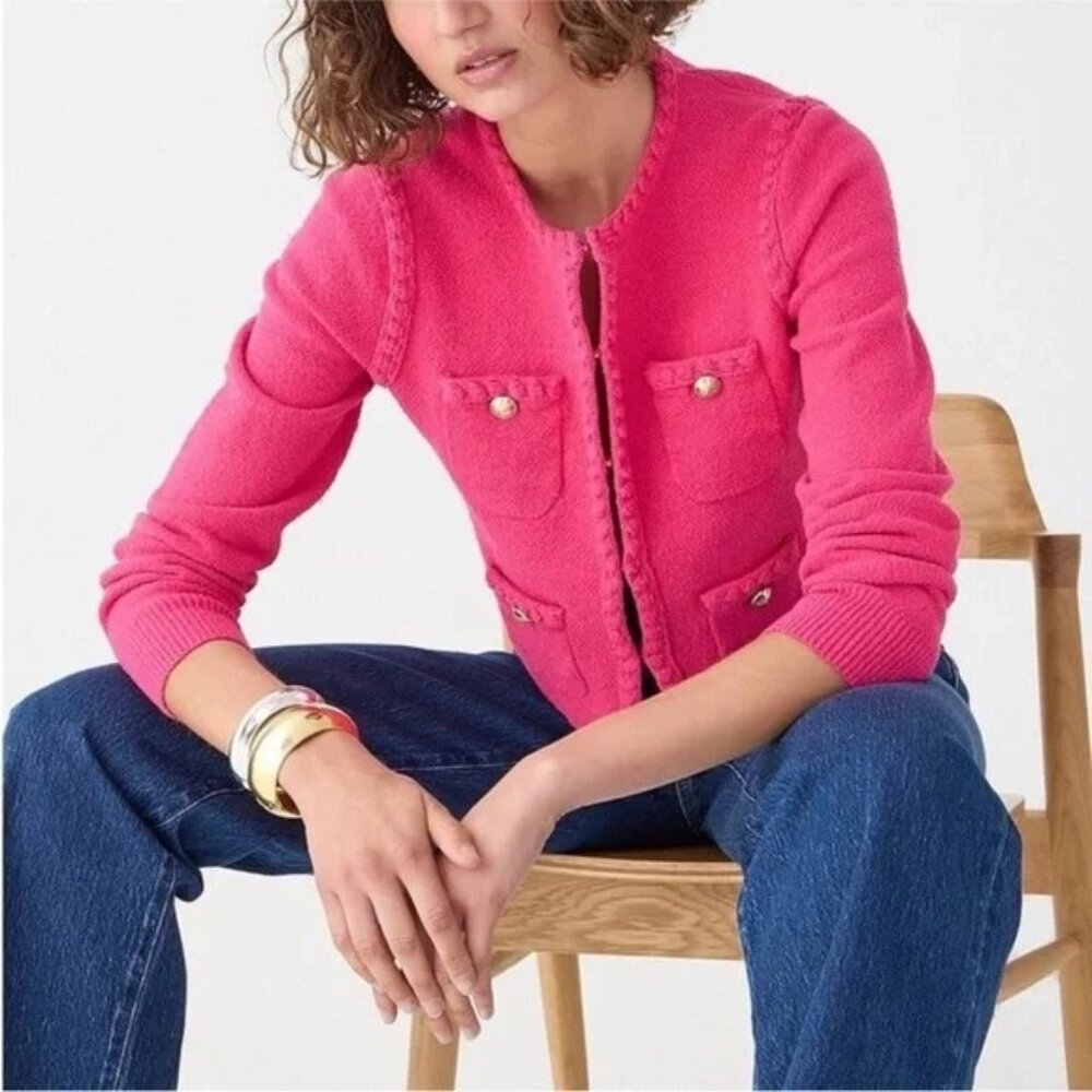 J.Crew Odette sweater lady jacket in cotton-blend bouclé fuschia - Large